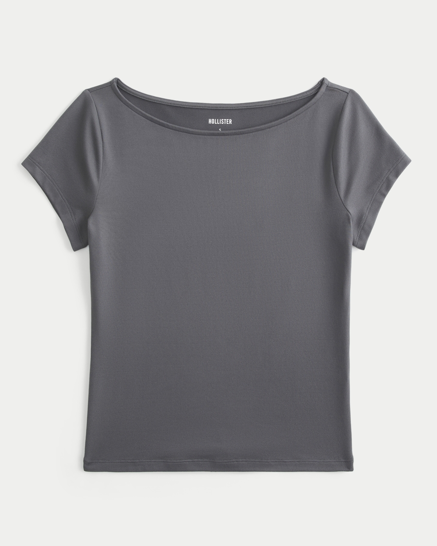 Short Sleeve Seamless Fabric Slash Neck T Shirt
